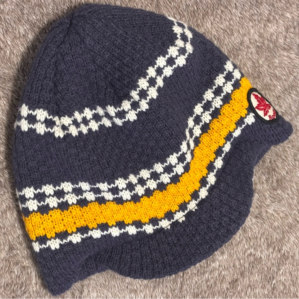 $10 add-on - blue striped Roots beanie with small visor